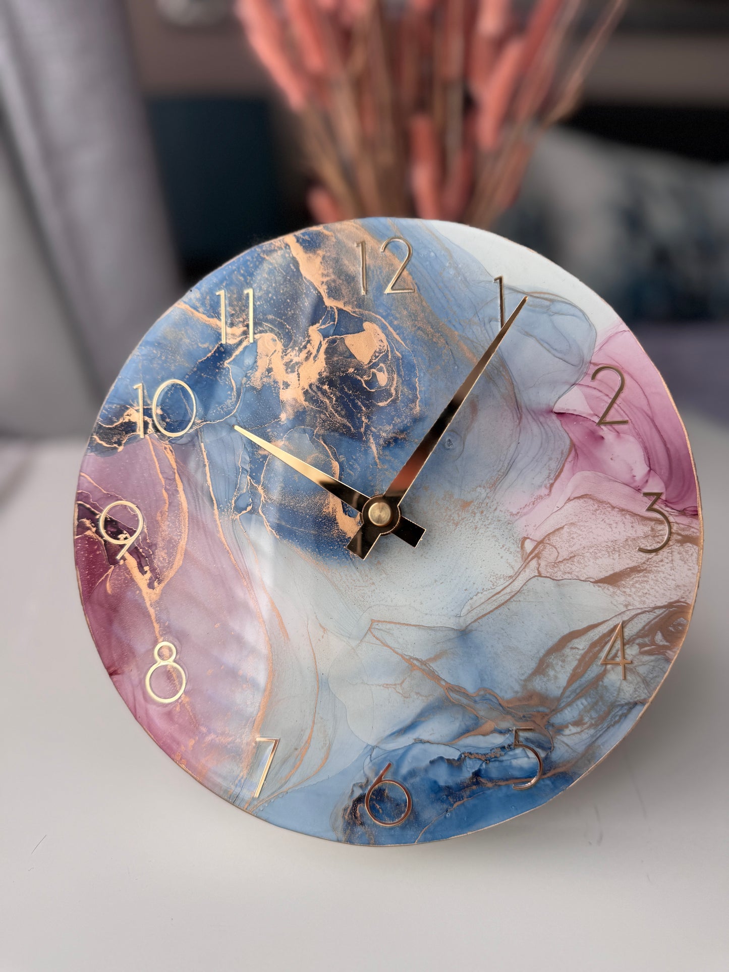 Handcrafted Alcohol Ink Painting Clock with Resin