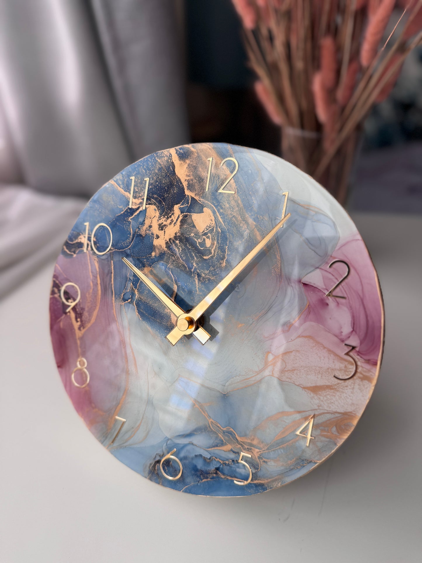 Handcrafted Alcohol Ink Painting Clock with Resin
