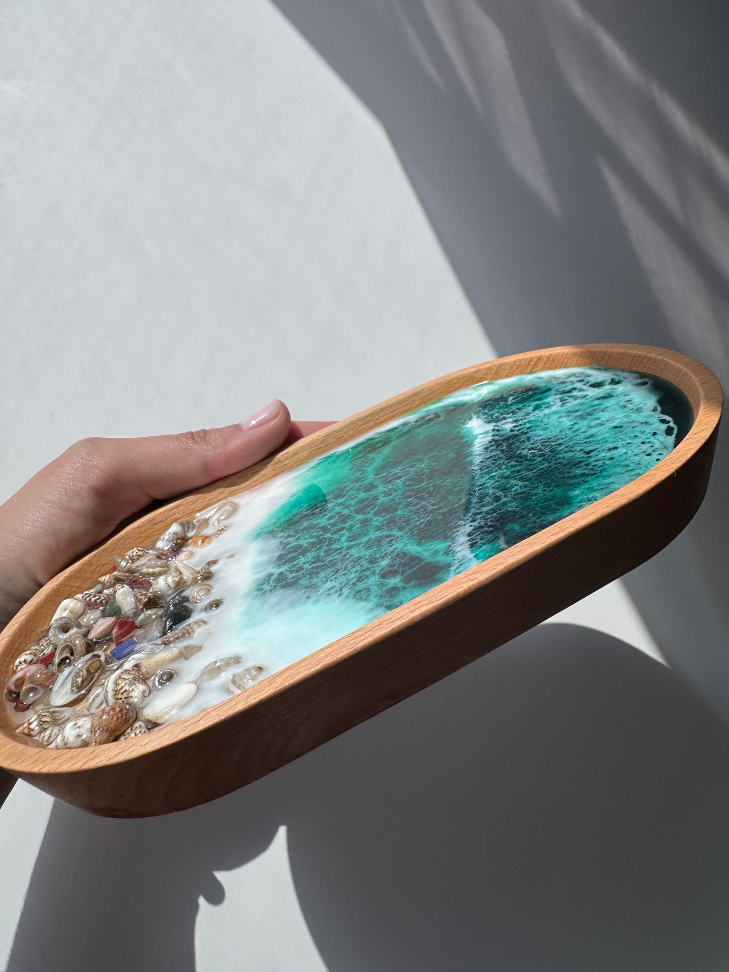 Resin ocean trinket tray green