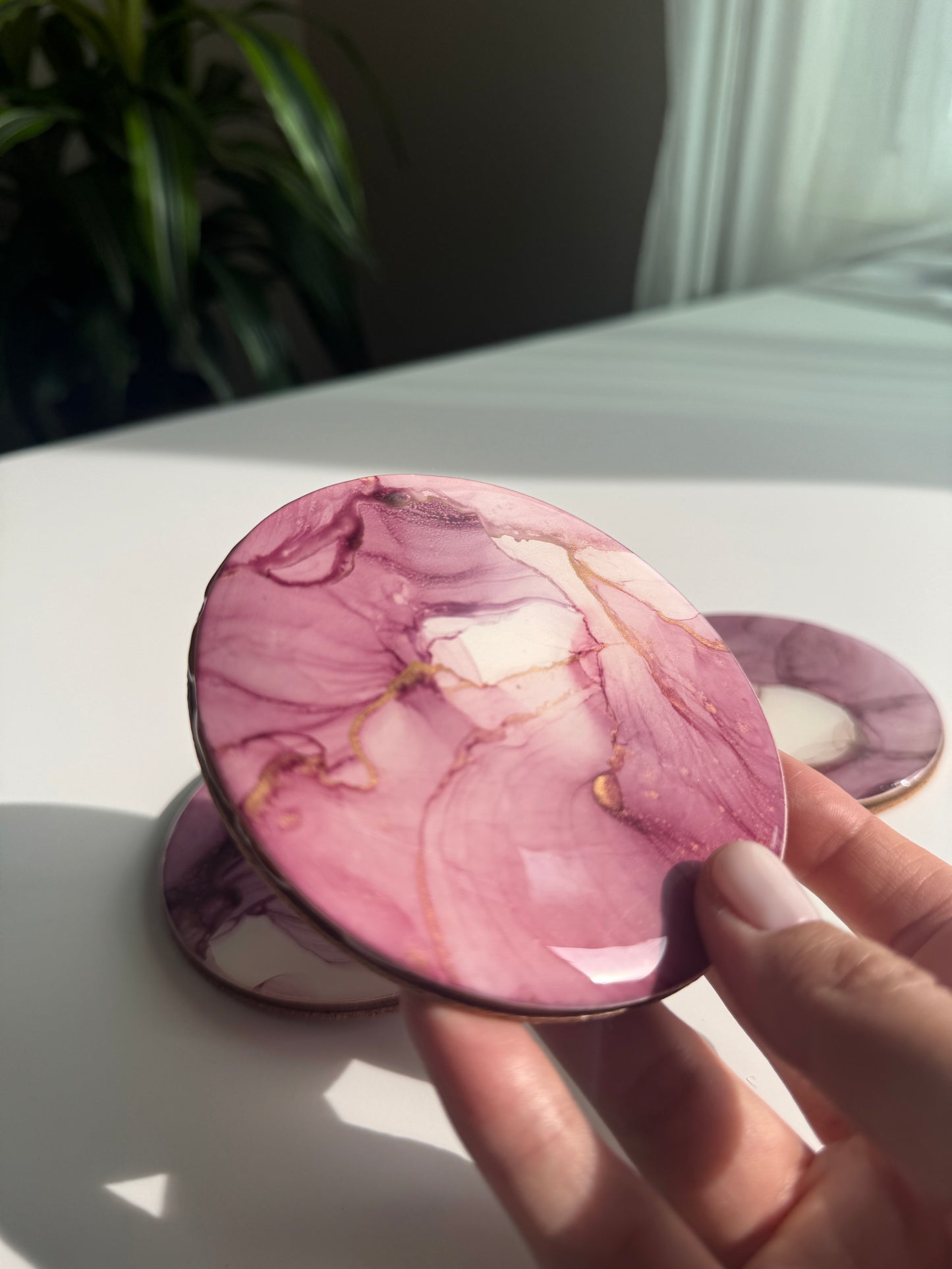 Alcohol Ink coasters maroon