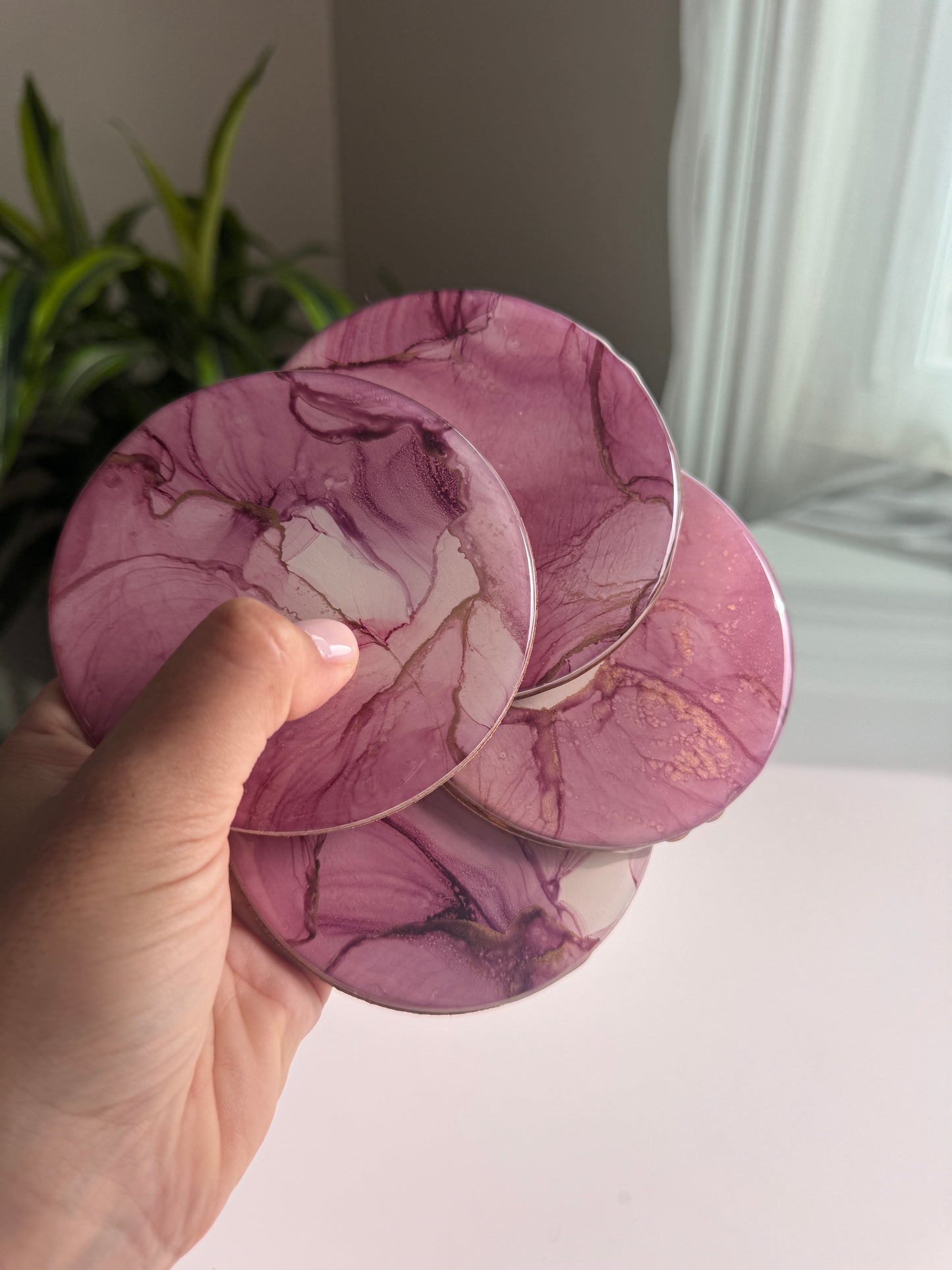 Alcohol Ink coasters maroon