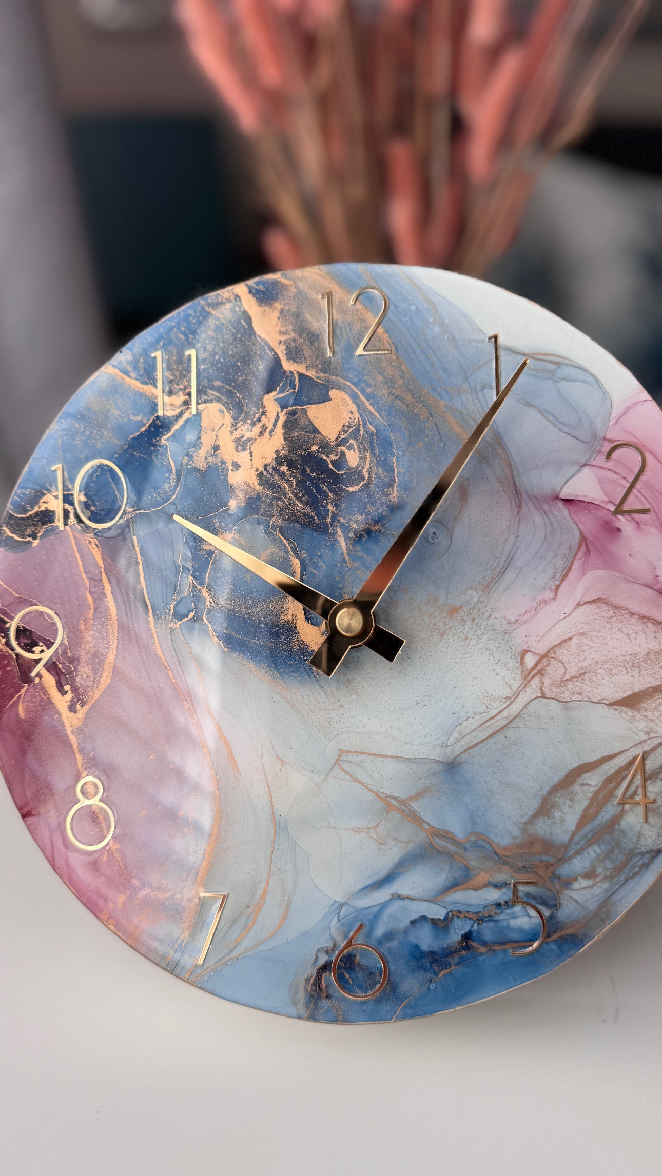 Handcrafted Alcohol Ink Painting Clock with Resin