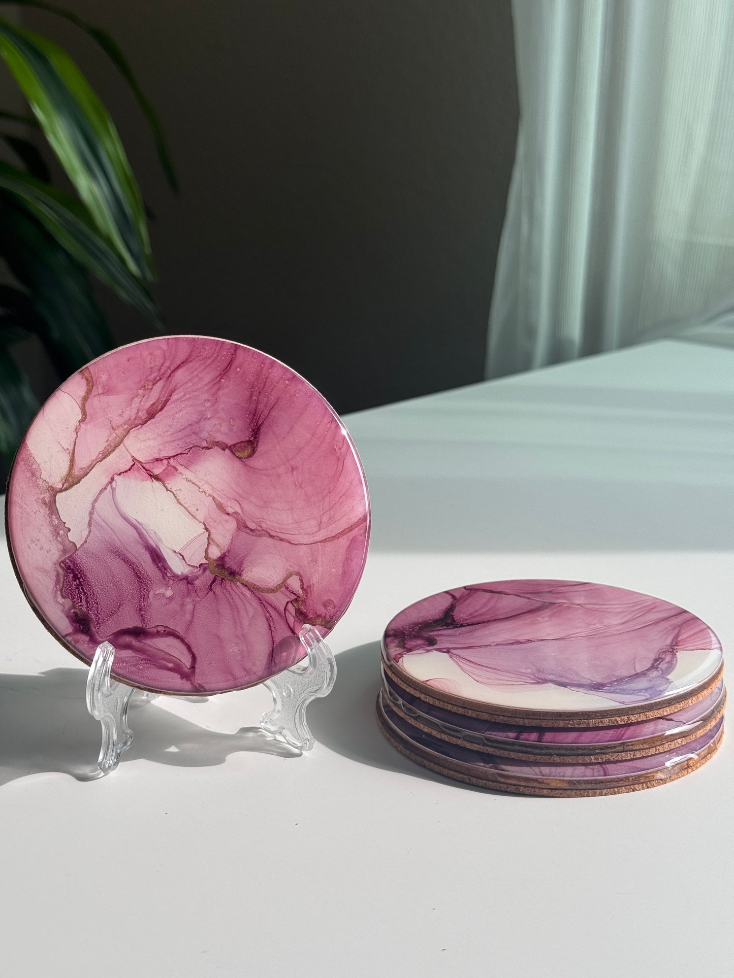 Alcohol Ink coasters maroon