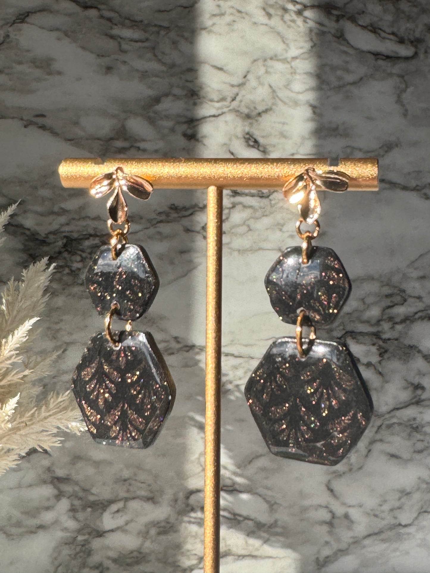 Black and Gold Hexagon Dangle