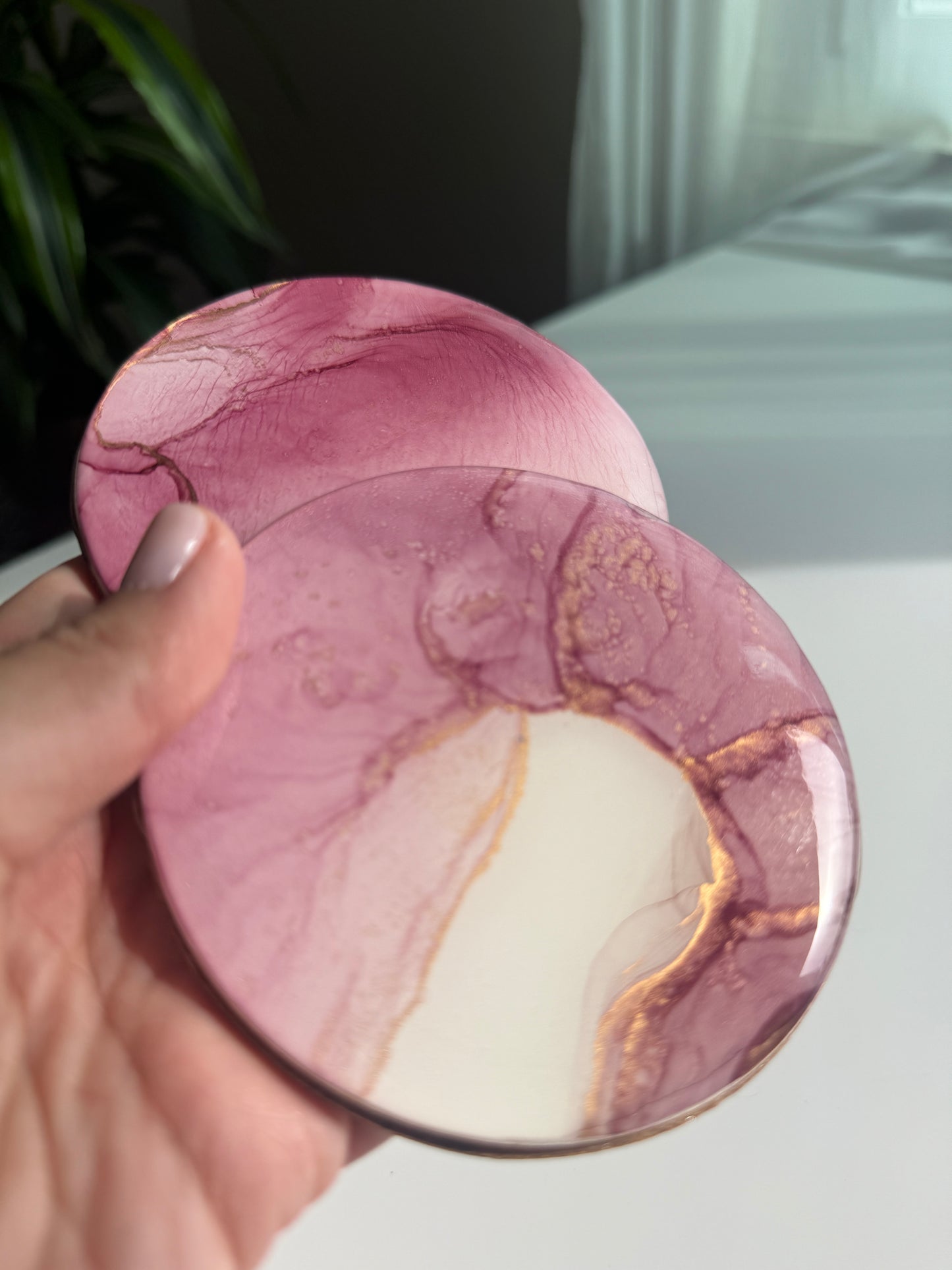 Alcohol Ink coasters maroon