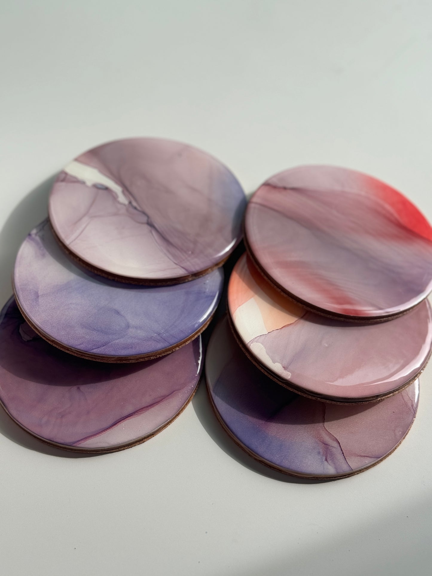 Alcohol ink coaster purple gray shades