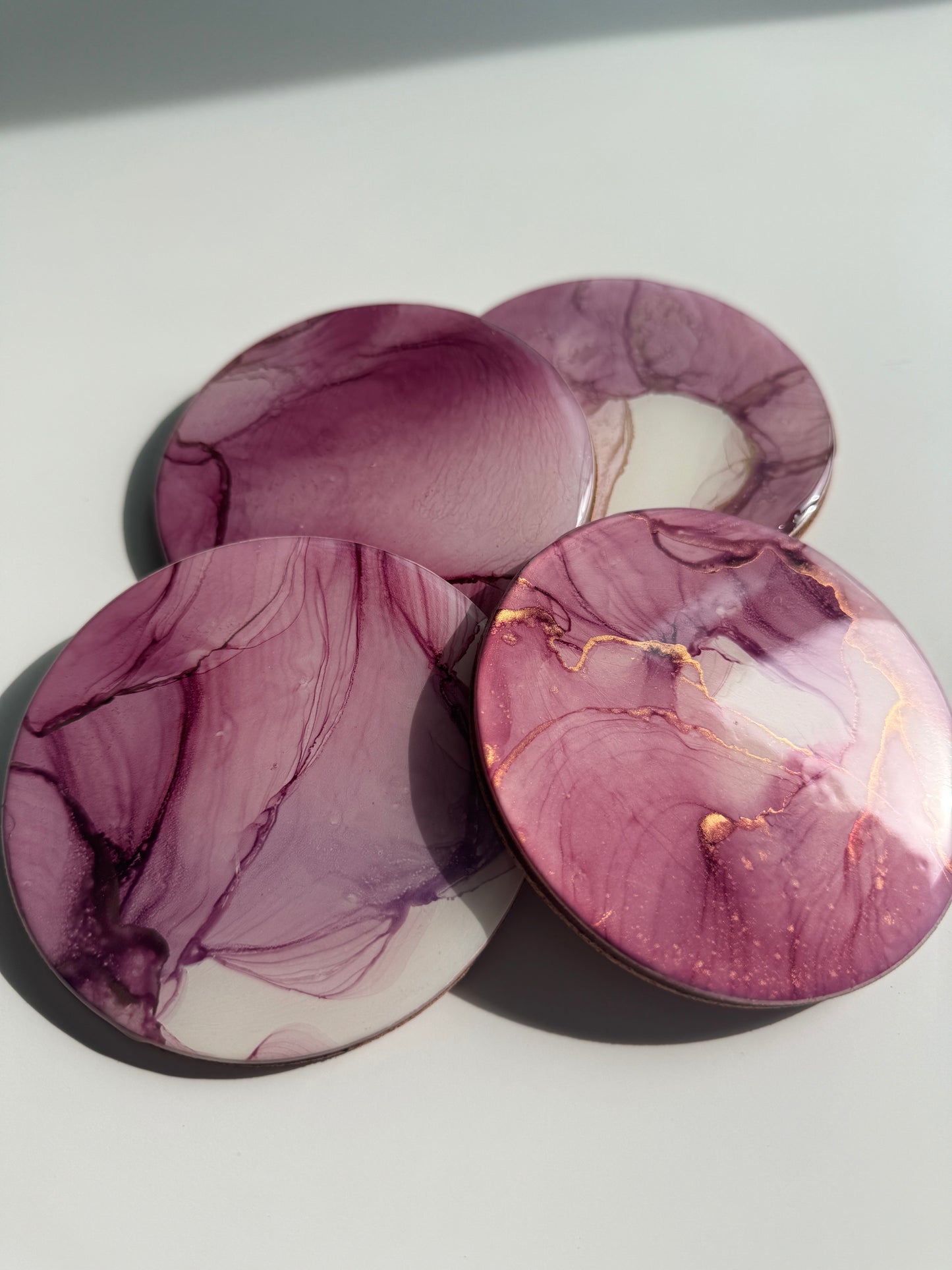 Alcohol Ink coasters maroon