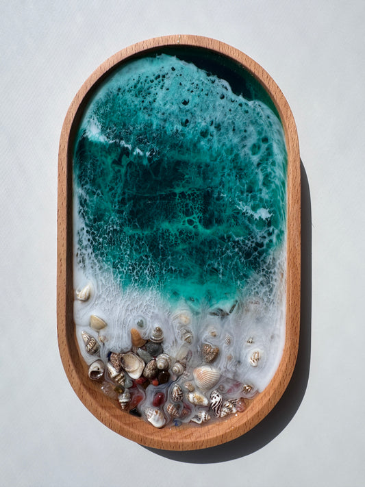 Resin ocean trinket tray green