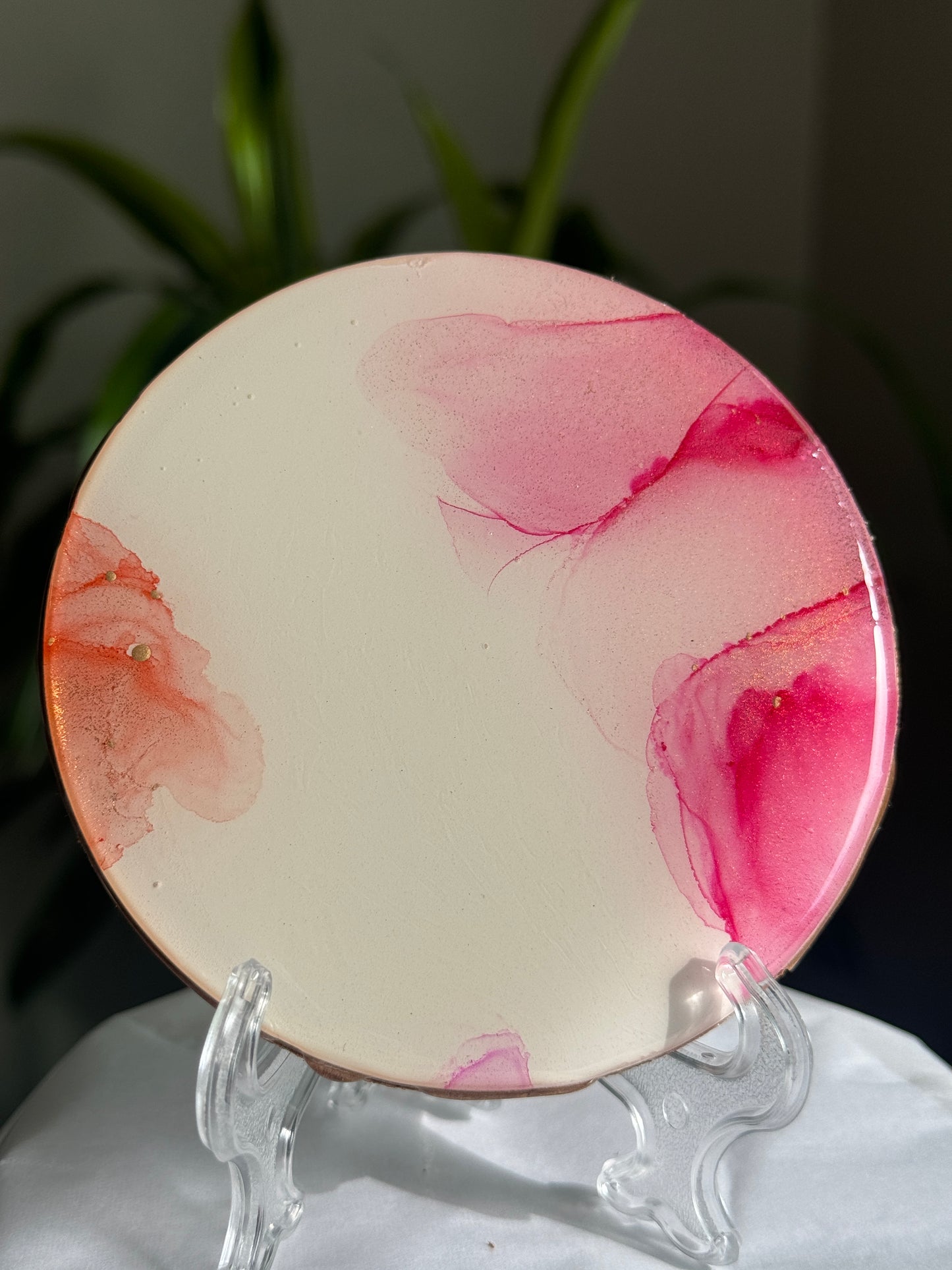 Alcohol Ink coaster pink and orange