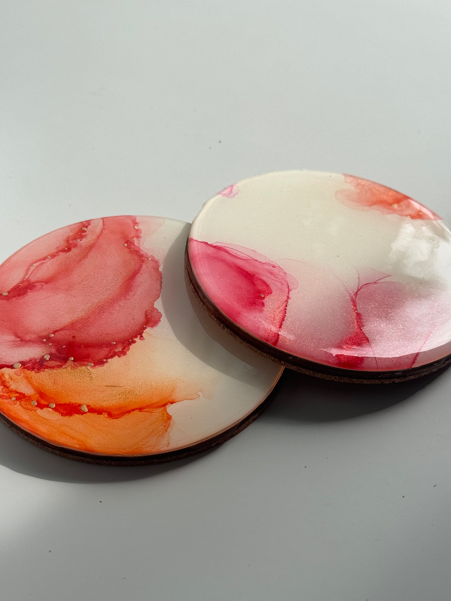 Alcohol Ink coaster pink and orange