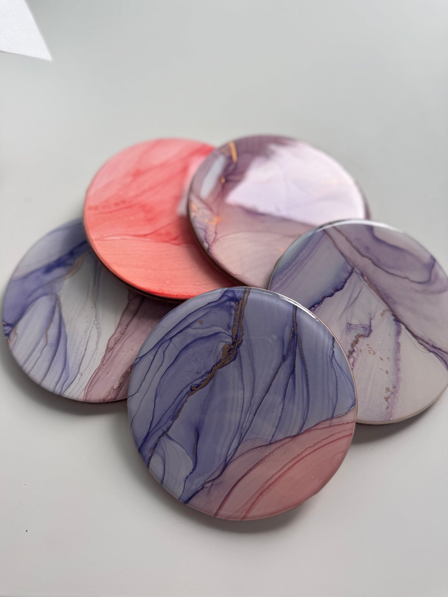 Alcohol ink coasters, purple, pink