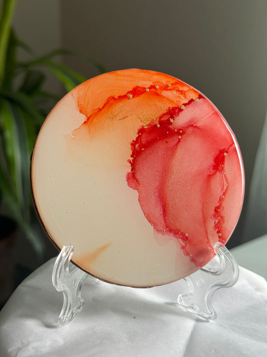 Alcohol Ink coaster pink and orange