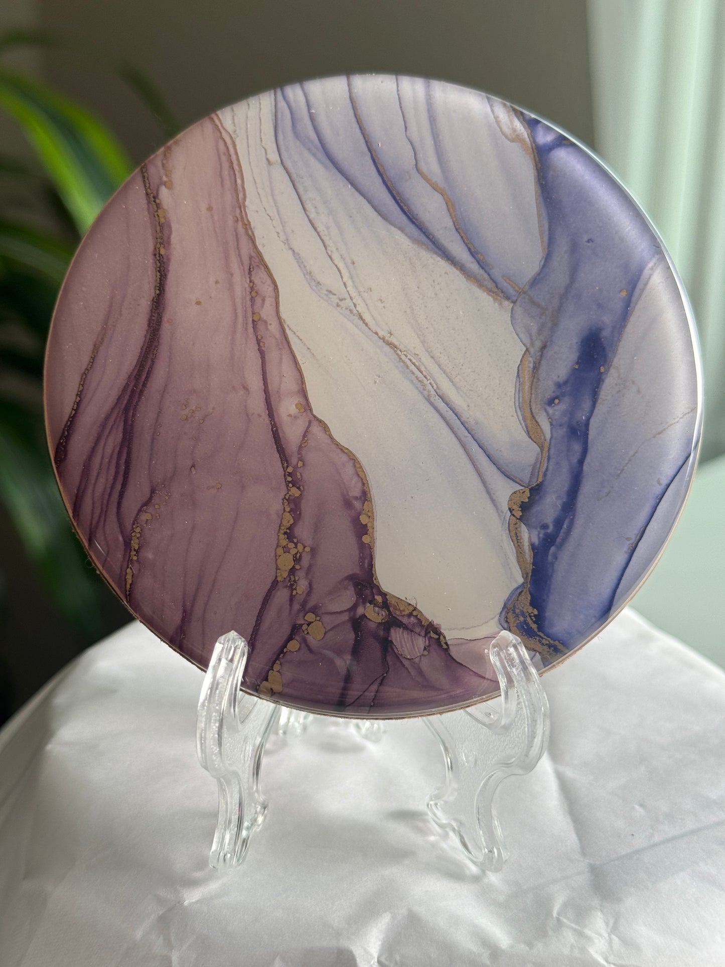 Alcohol ink coasters, purple, pink