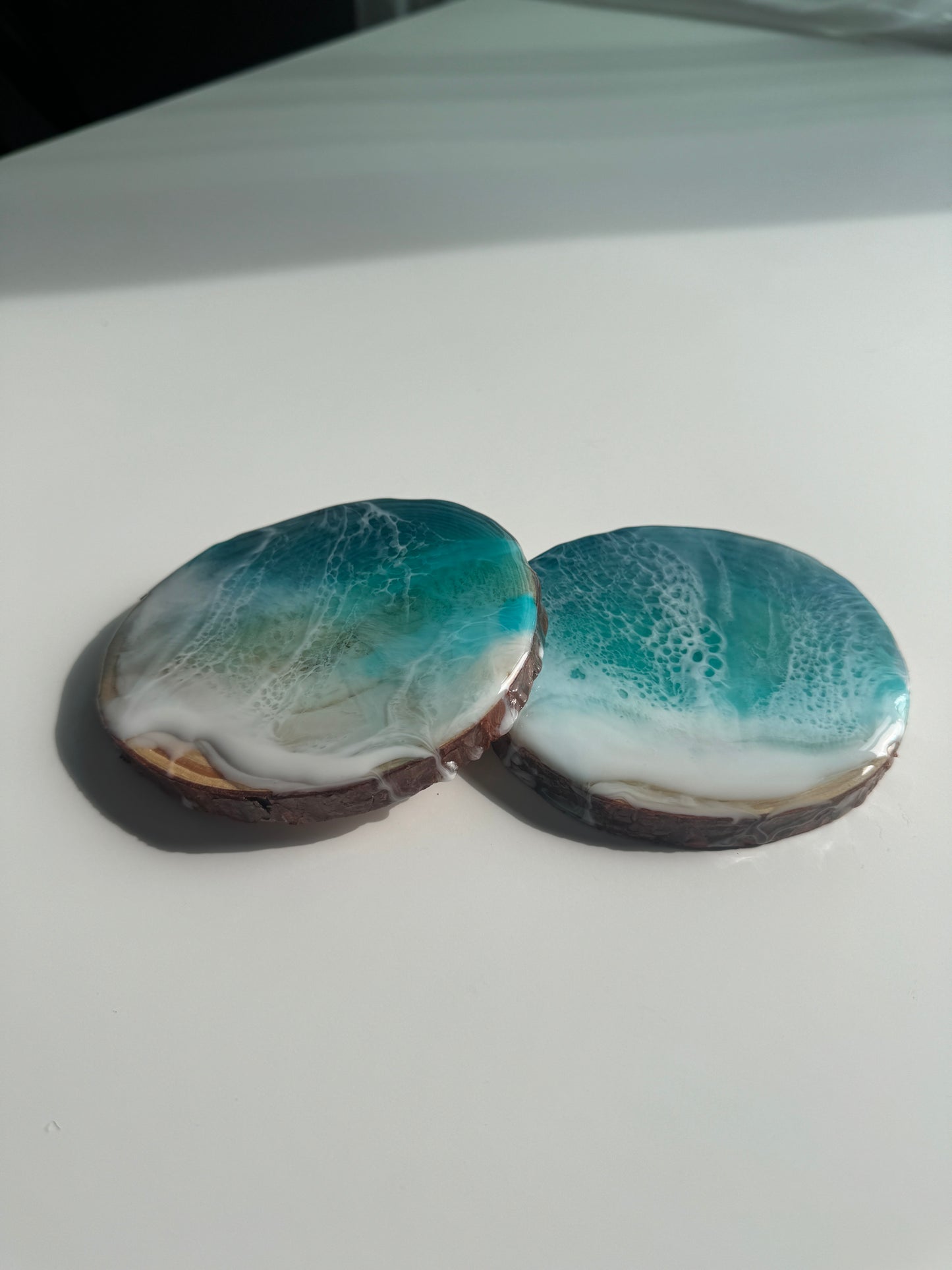 Resin ocean on wood coaster