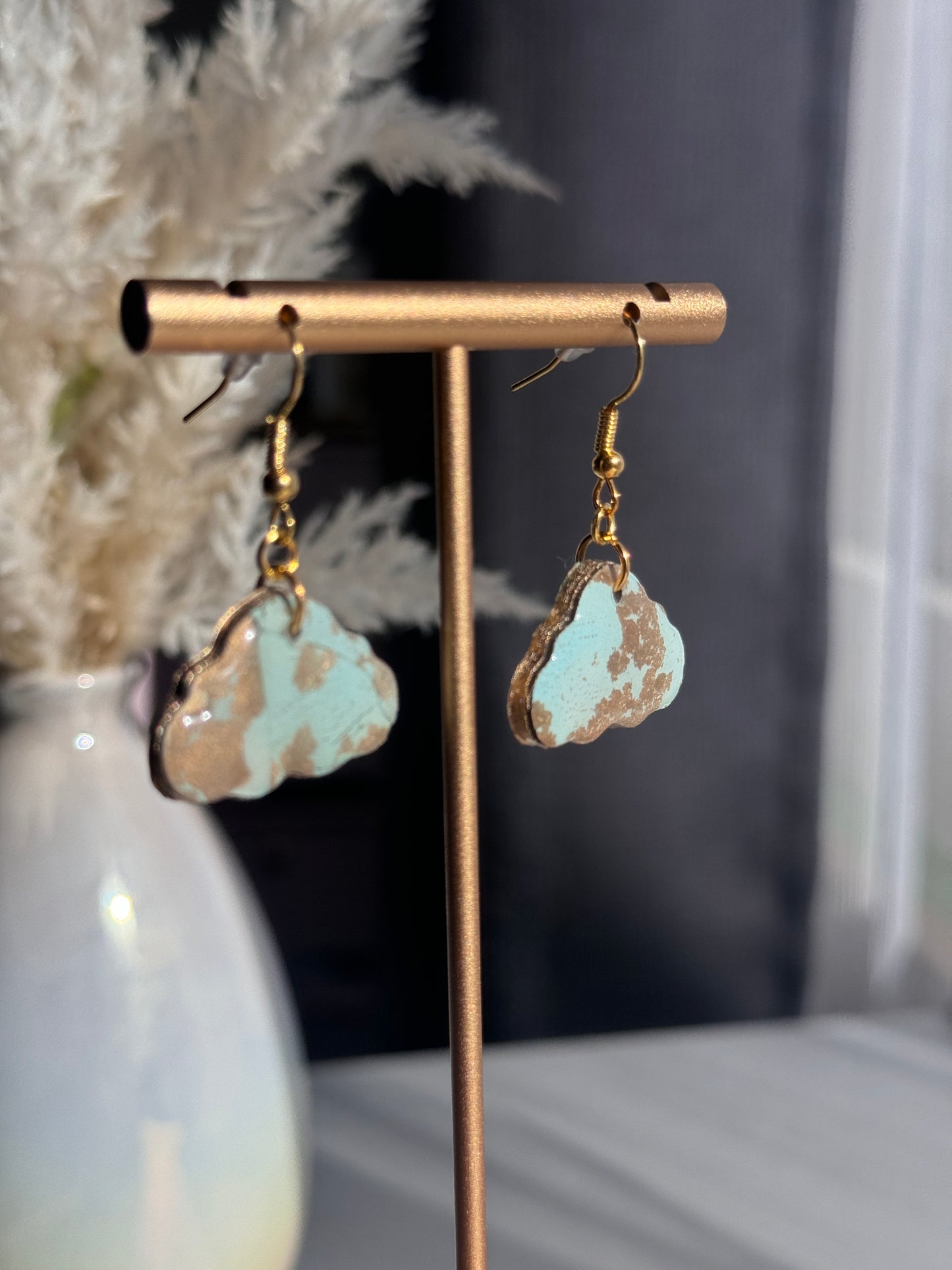 Mint and gold cloud earrings