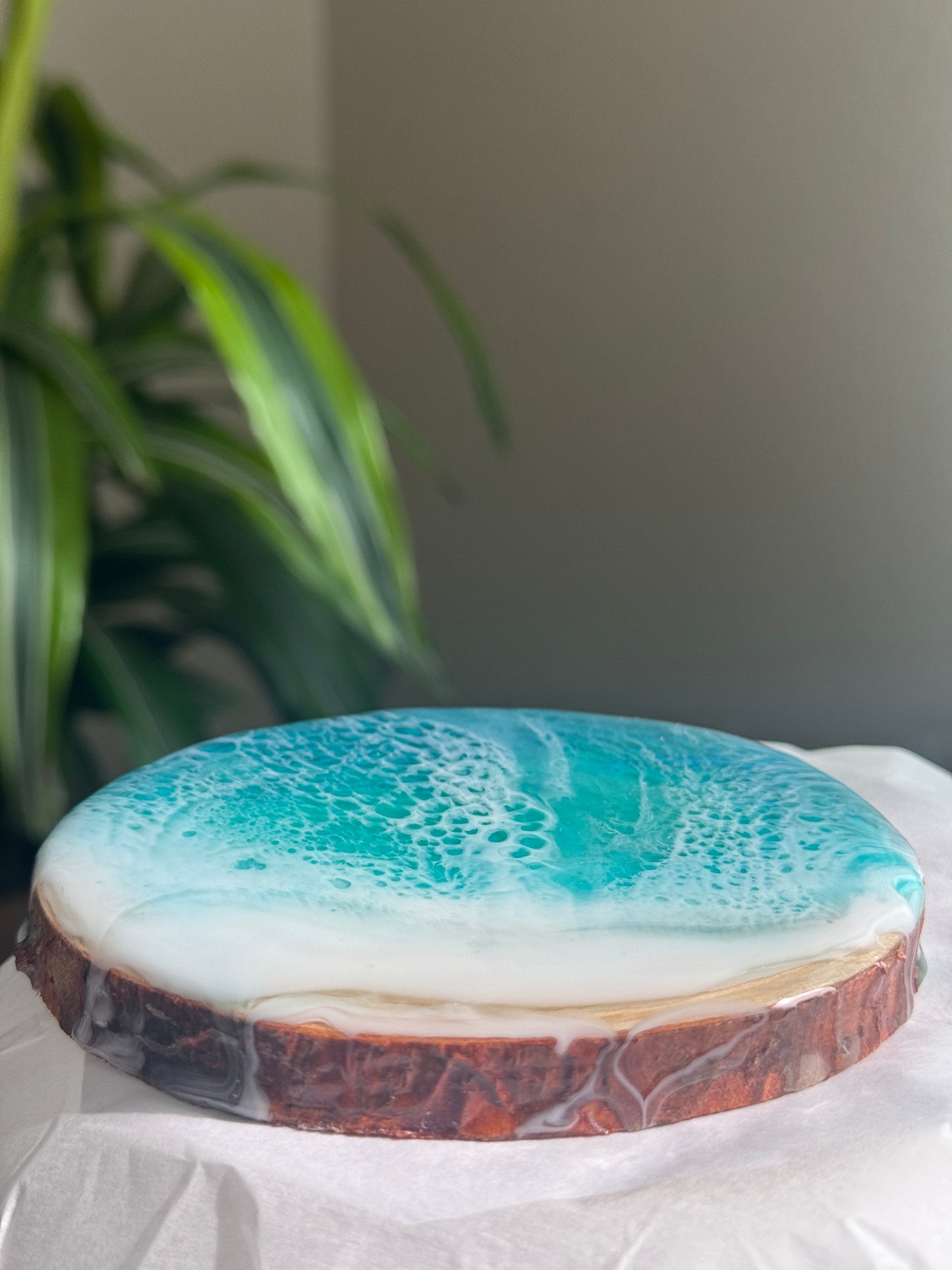 Resin ocean on wood coaster