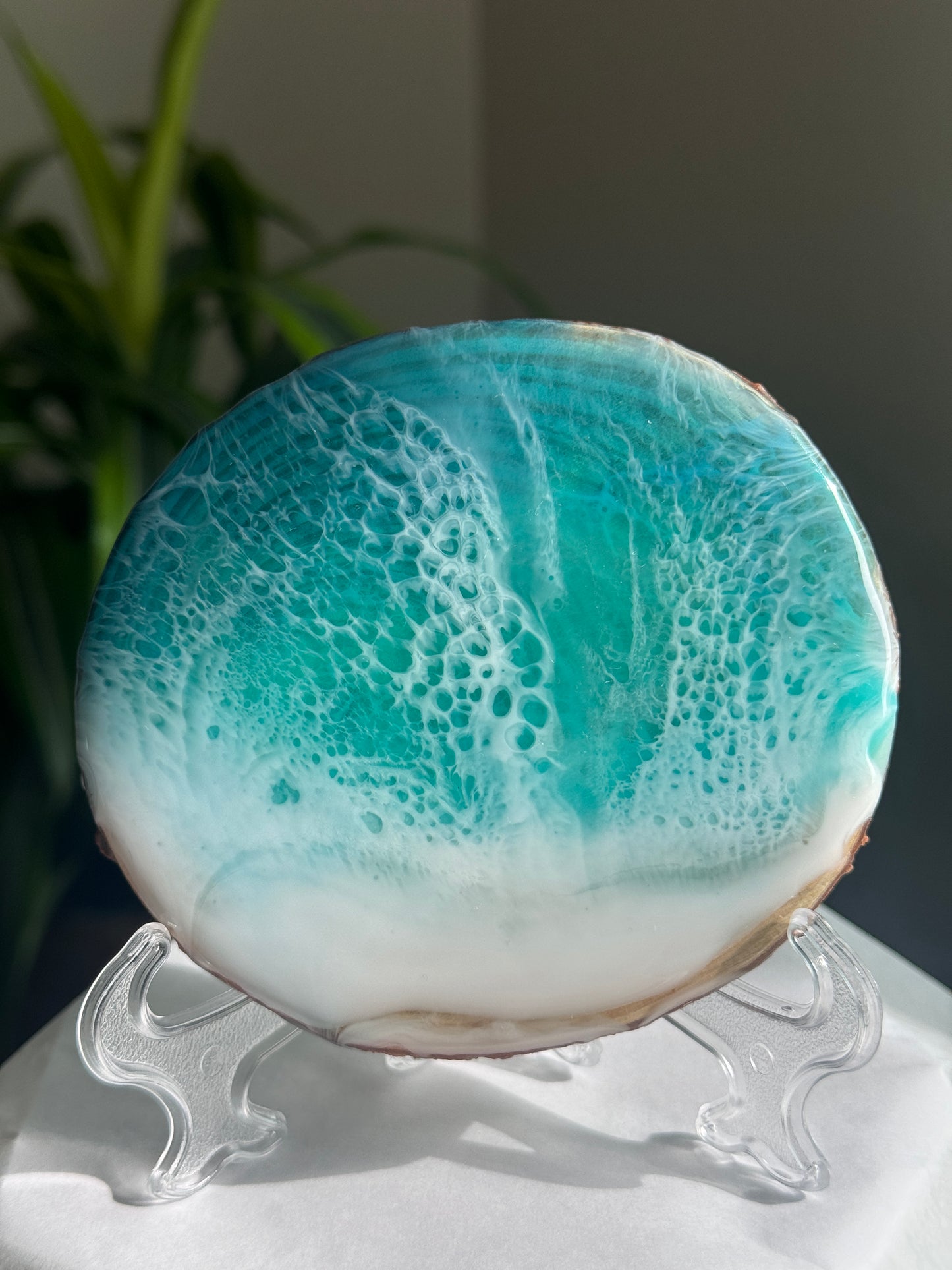 Resin ocean on wood coaster