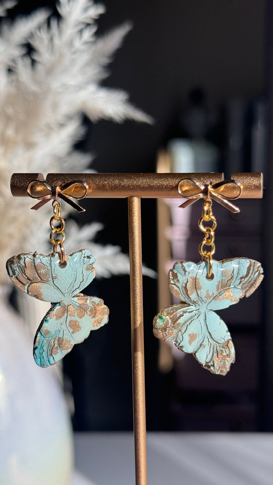 Mint and gold butterfly earrings